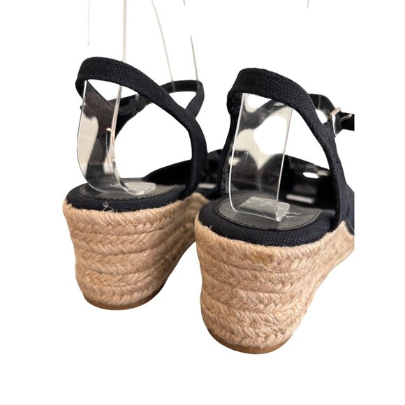 Alex Marie Black Espadrille Peep Toe Wedge Sandals With Adjustable Strap - Picture 6 of 11